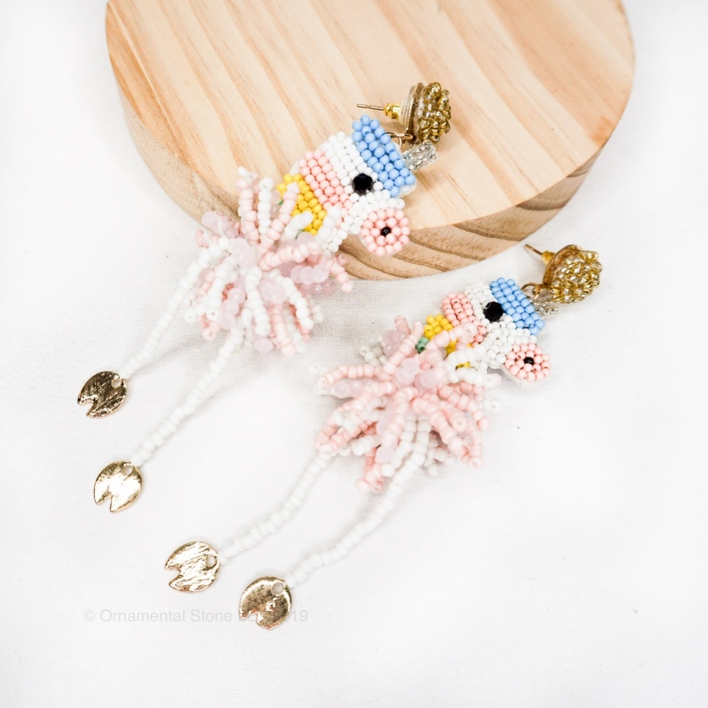 Unicorn Beaded Pastel Statement Dangle Earrings 58 - Picture 2 of 5